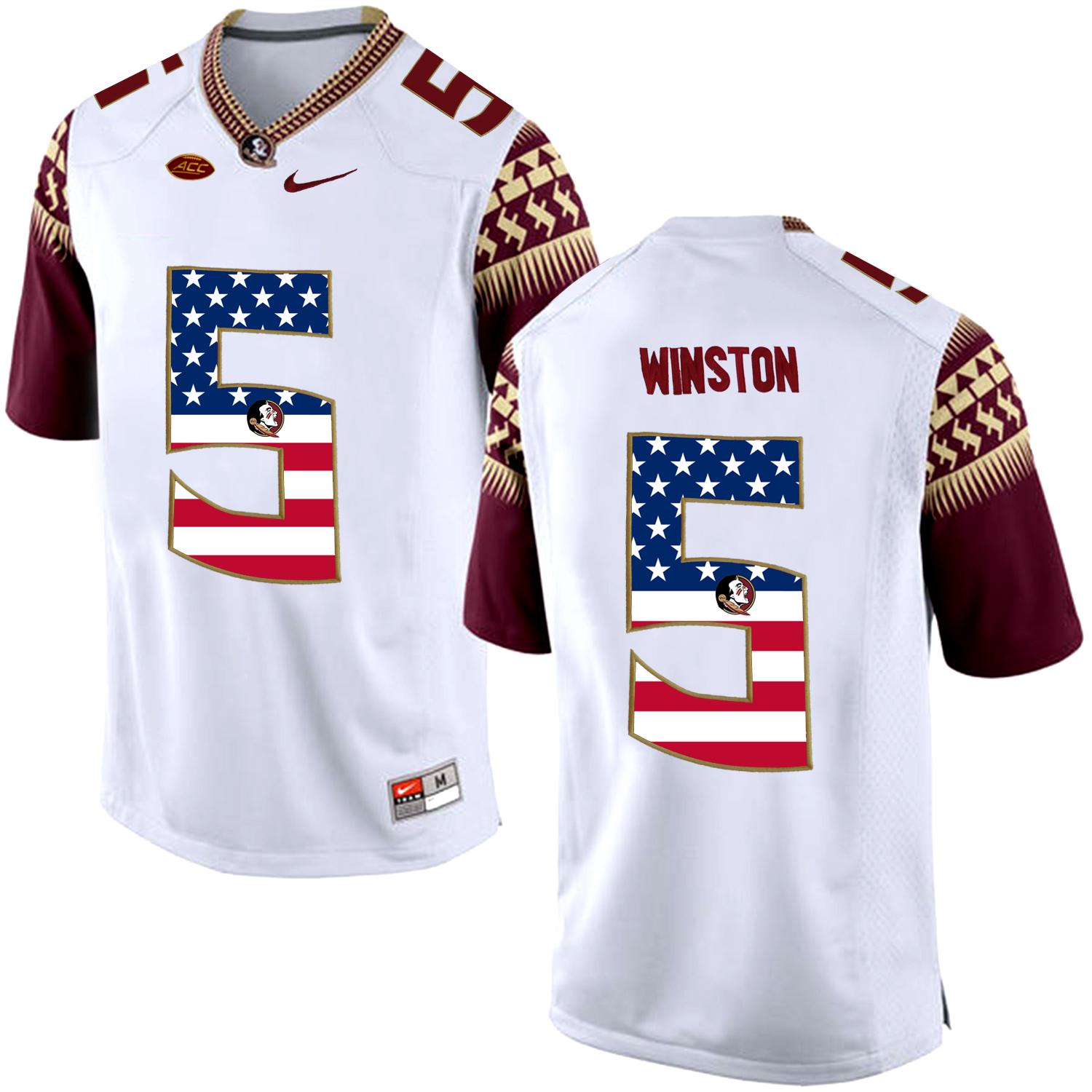 US Flag Fashion Men Florida State Seminoles Jameis Winston #5 College Football Limited Jersey  White->->NCAA Jersey